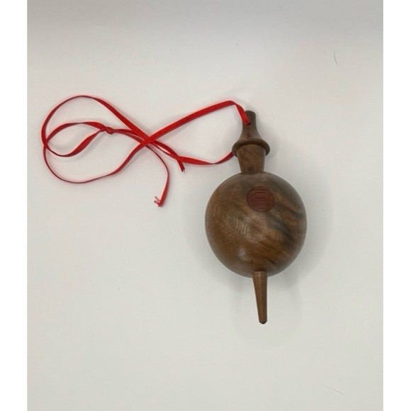 Vintage Handmade Lot of 6 Christmas Ornaments MCM Wooden Hollow Globe Finial - Picture 7 of 12